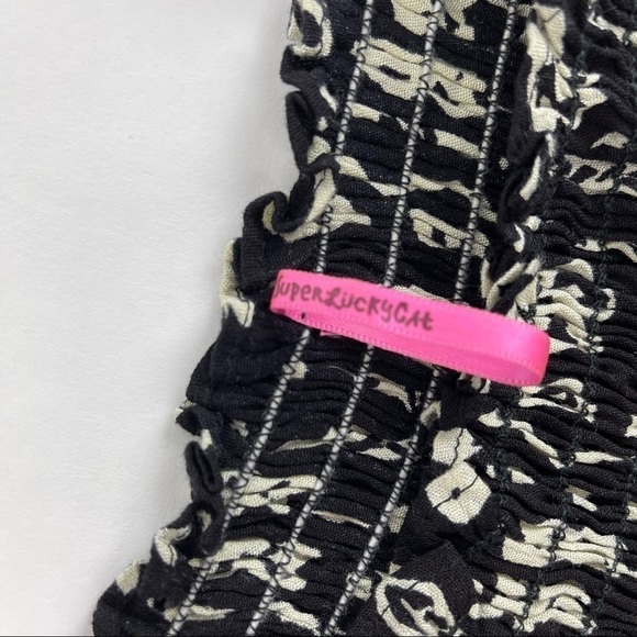 Super Lucky Cat Womens Blouse, Black White - Picture 3 of 8